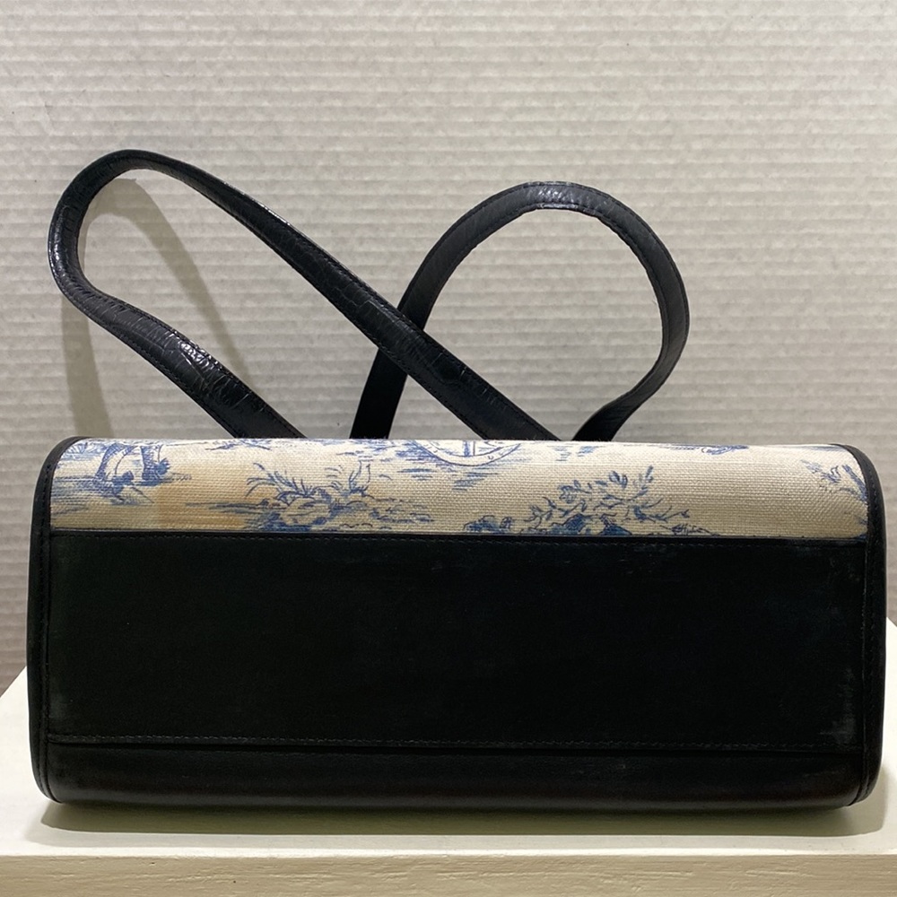 BRIGHTON “Martine” Blue Toile Canvas/ Black Croc Embossed Leather Tote Bag - Picture 12 of 16